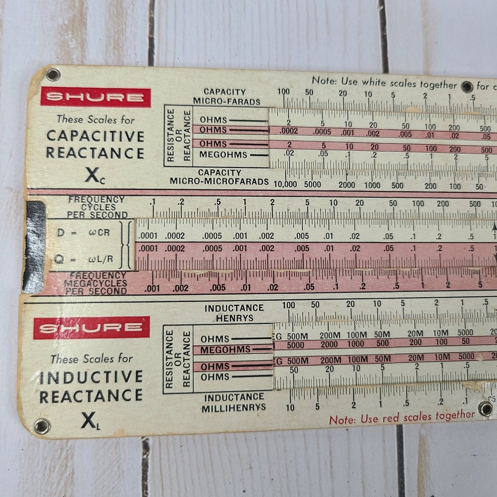 Shure Reactance Slide Rule Calculator Capacitive & Inductive Vintage 1957