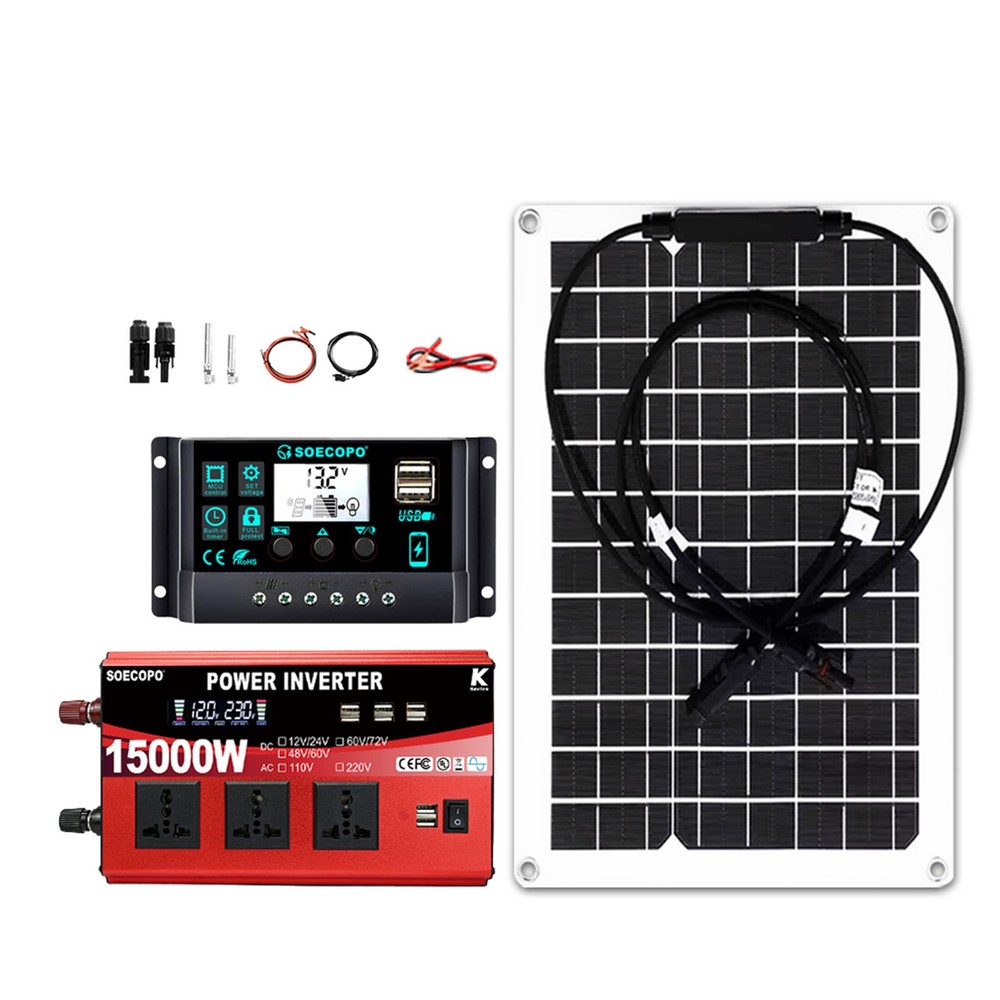 SOECOPO 15000W Peak Solar System Kit Flexible Panel 100A Controller8S