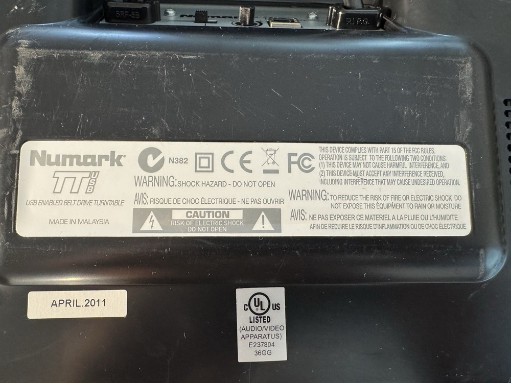 Numark TTUSB DJ Turntable Record Player USB Aux Audio Interface, Tested