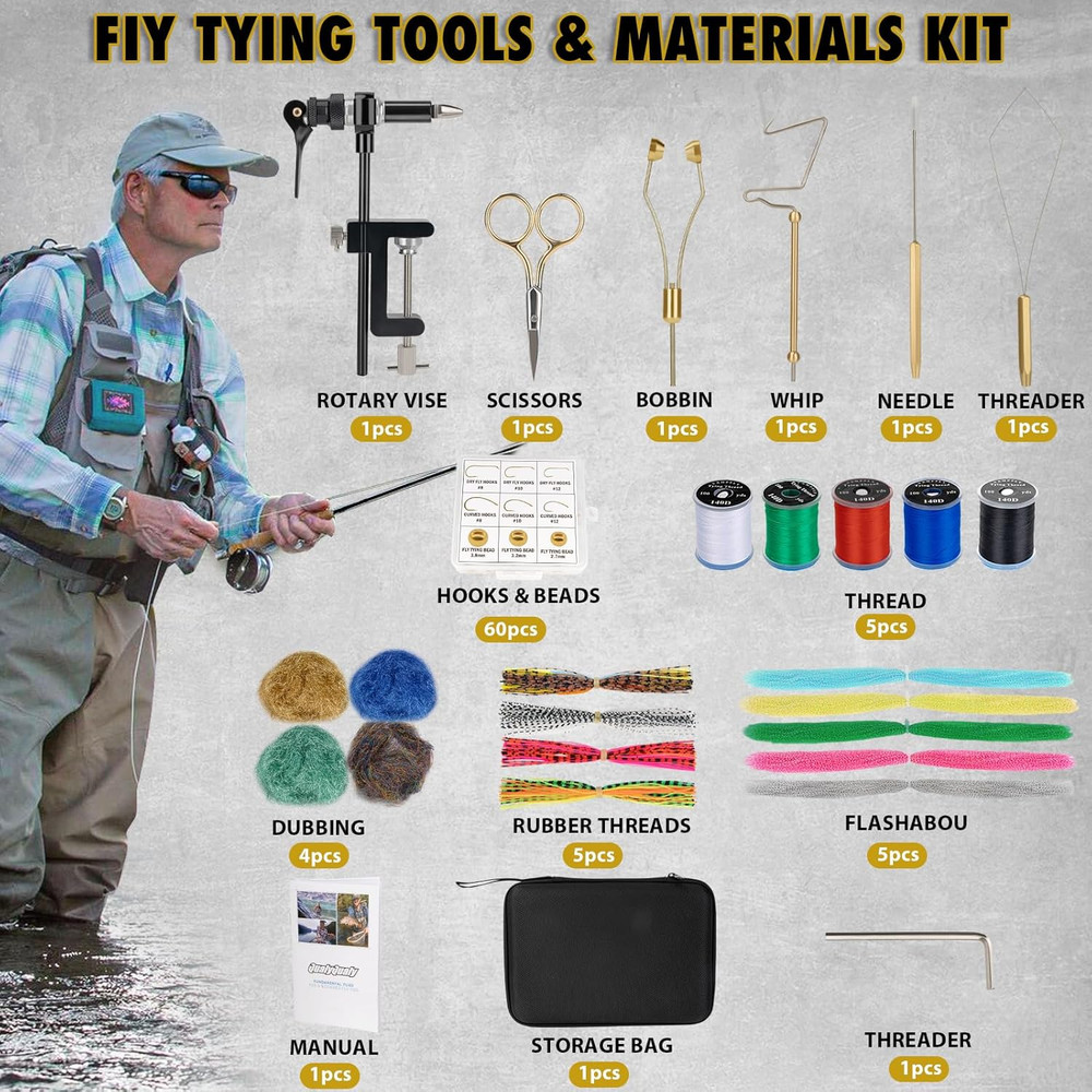 Fly Tying Vise & Tools Kit, Complete Set with Bag Include Fly Tying Vise Bobbin