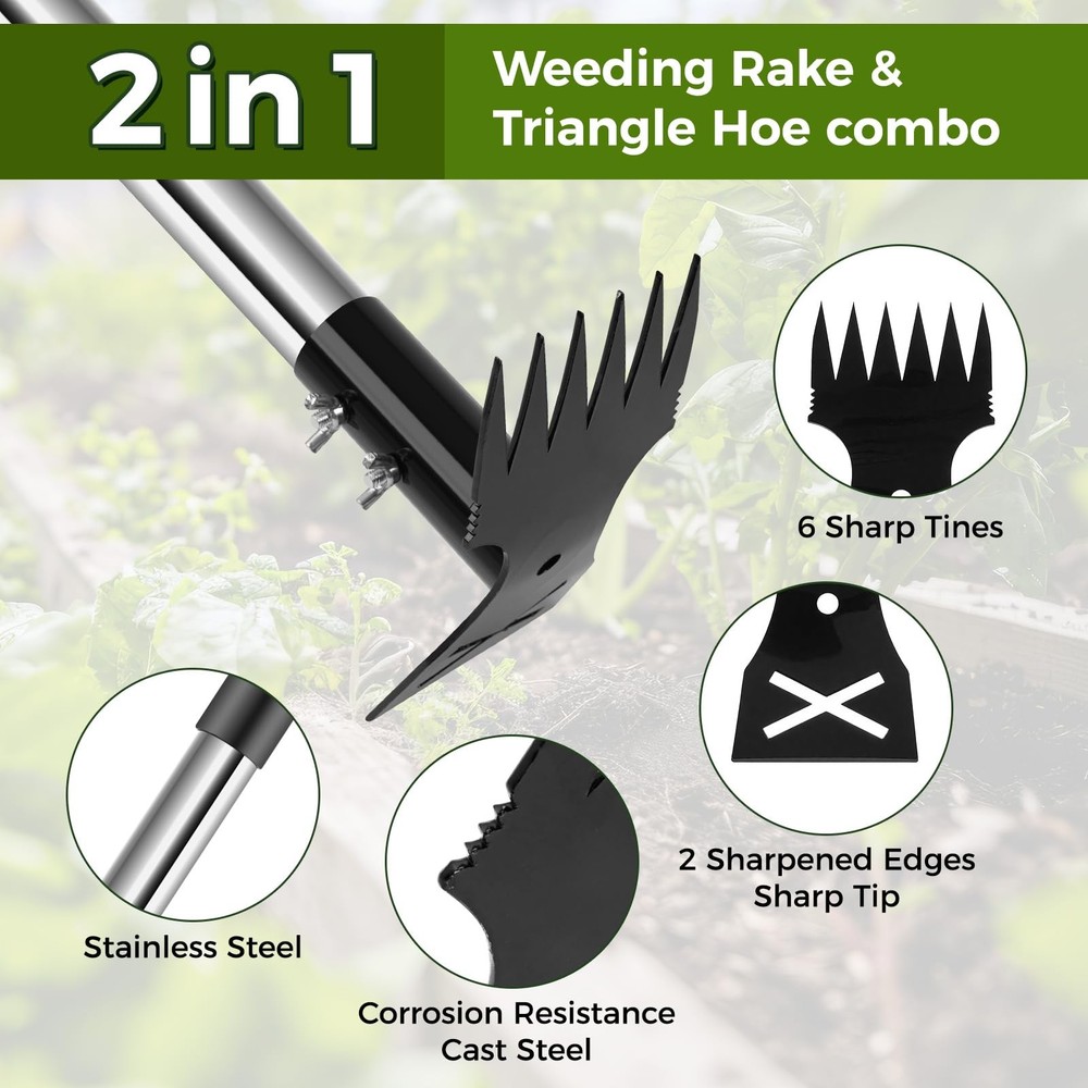 Weed Puller Tool with Long Handle - 44" Heavy Duty Manual Weeder & Garden Hoe...