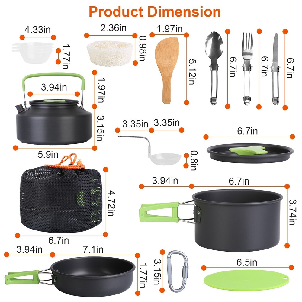 Camping Cookware Mess Kit, Backpacking Cookware Set, Camping Pots & Stove