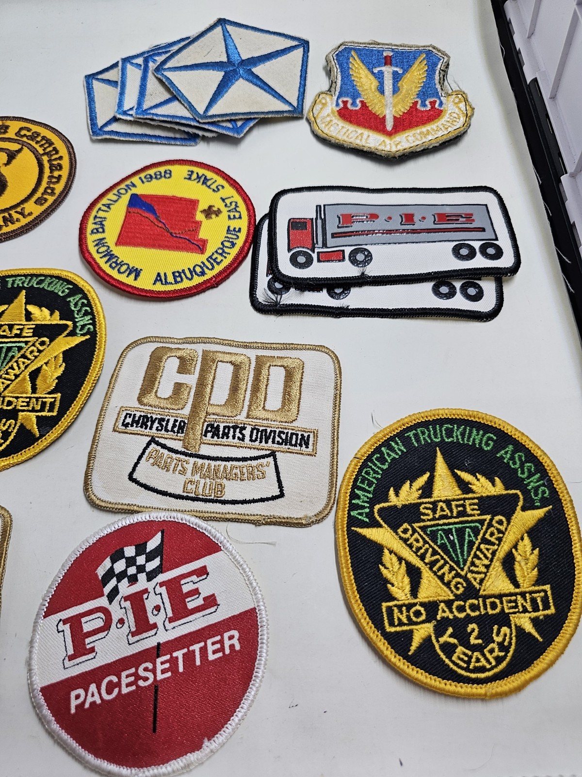 Vintage Lot 13 Patches PIE Trucking Chrysler ATA Military Mormon Battalion 1988