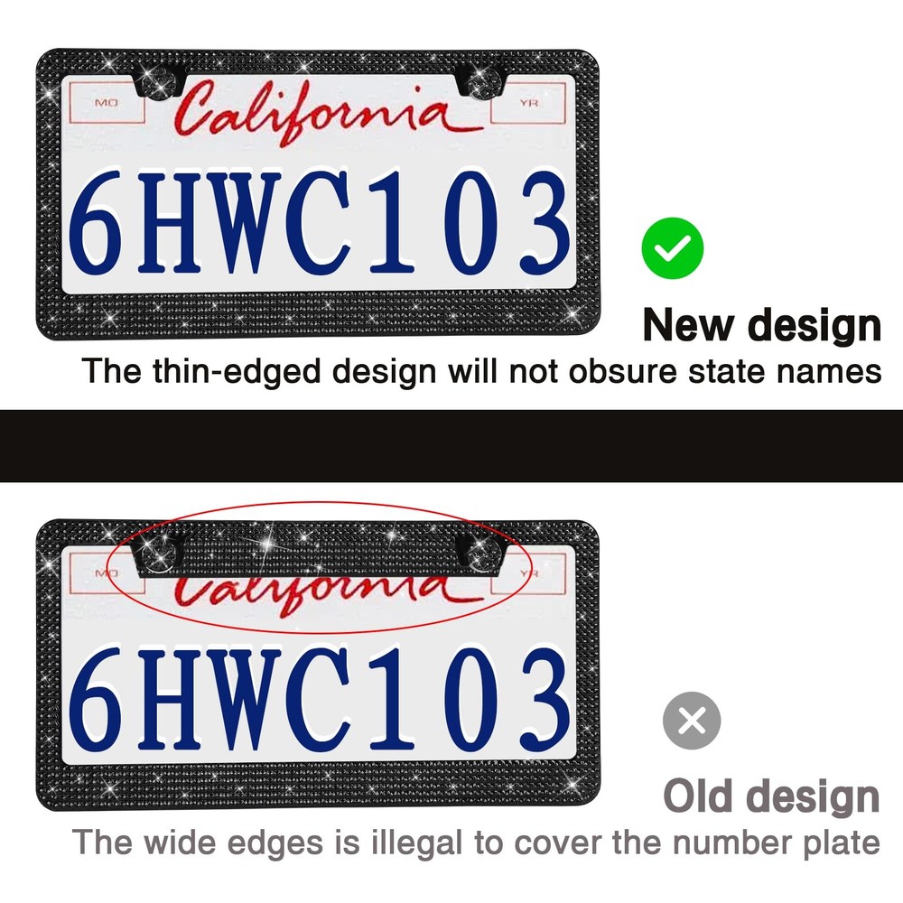 2 Pack Bling License Plate Frames Premium Sparkly License Plate Frame for Wom...