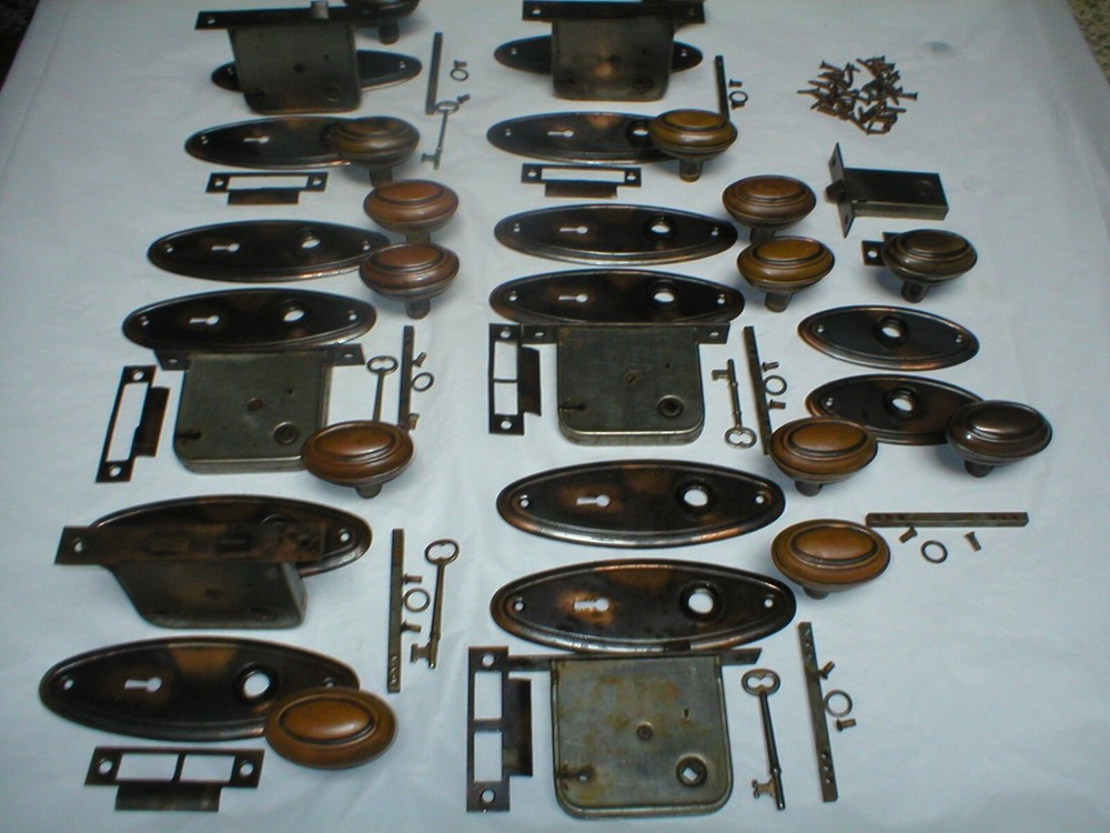 Antique Japanned Door Hardware Set