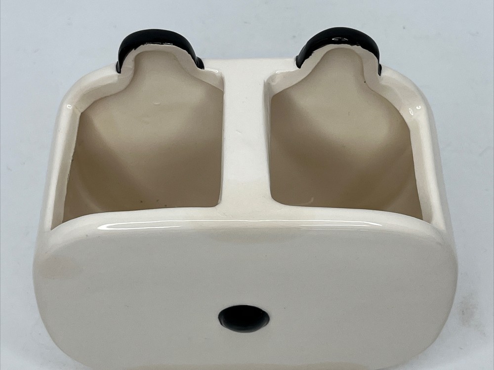 Isaac Jacobs Ceramic Panda Head 2-Section Multipurpose Organizer Caddy Vase READ