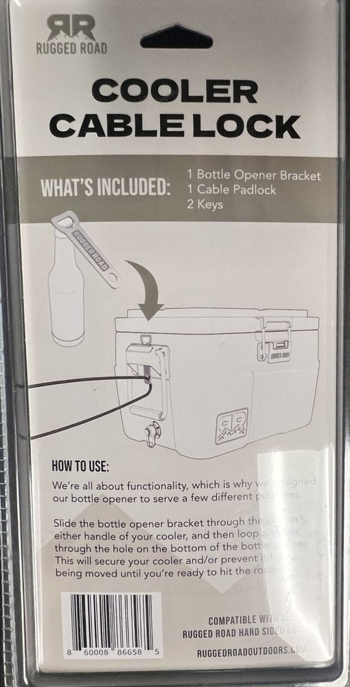 RUGGED ROAD Cooler CABLE LOCK AND BOTTLE OPENER