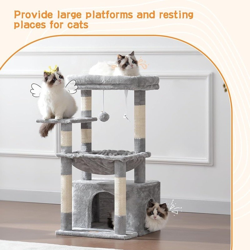 Cat Tree Tower W/ Large Basket Indoor Scratching Post Condo Multi Layer Design