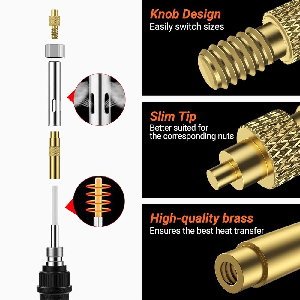 Heat-Set Insert Tip Set - with Soldering Iron and 130Pcs Thread Inserts, for ...