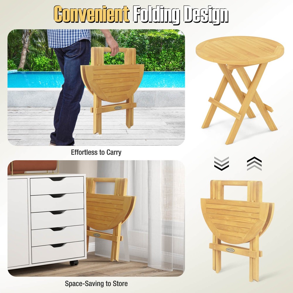 Patio Folding Side Table w/ X-shaped Legs & Slatted Tabletop for Backyard