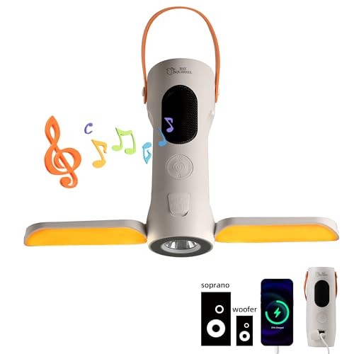 Foldable Camping Light Rechargeable Lantern with 2 Bluetooth Rice white