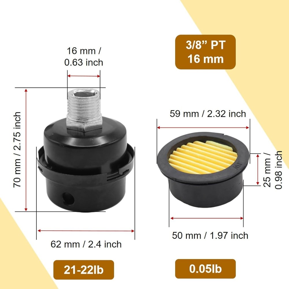 High-Quality 3/8" Air Compressor Silencer & Filter Replacement Kit, Pack of 2