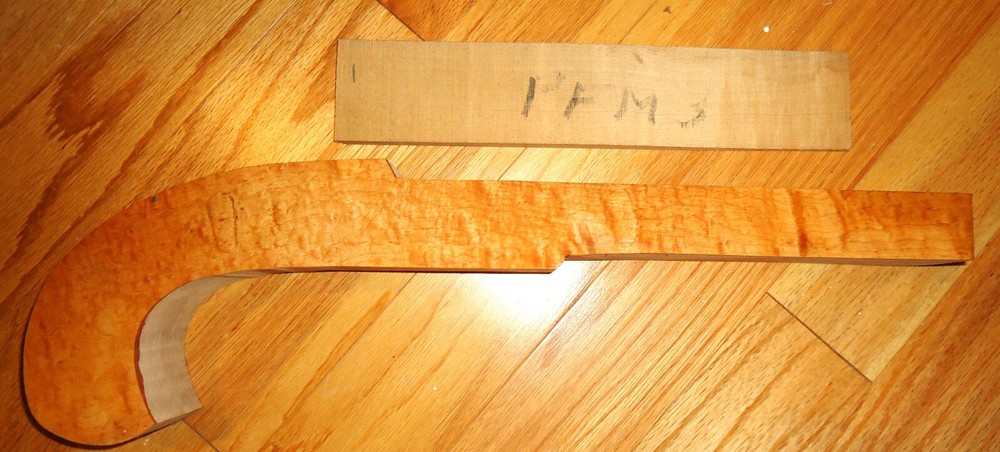 Pistol Stock Blank, Muzzleloader, Curly Maple,  18" x 2 1/4"