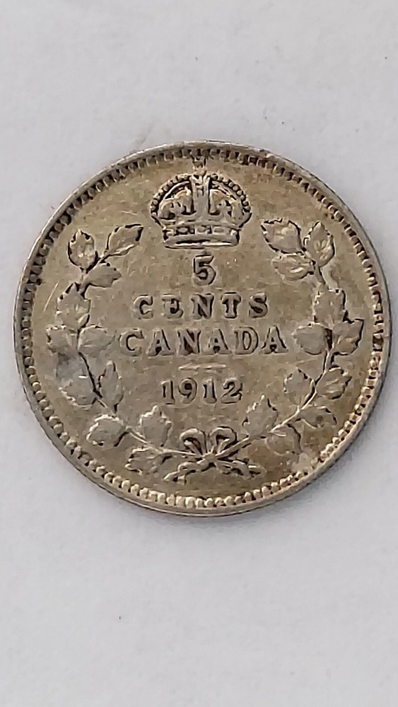 1912 Canada 5 Cent Silver, George V, .925 Silver (#5)