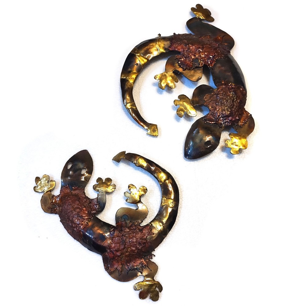 Twin Geckos - 2pc Rustic Small Metal Wall Hanging Set