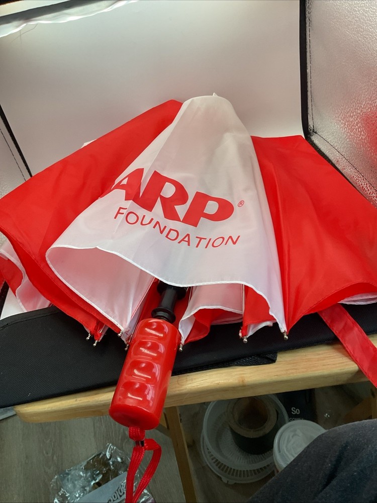AARP Foundation - Red And White Umbrella - Push Button Open And Sleeve