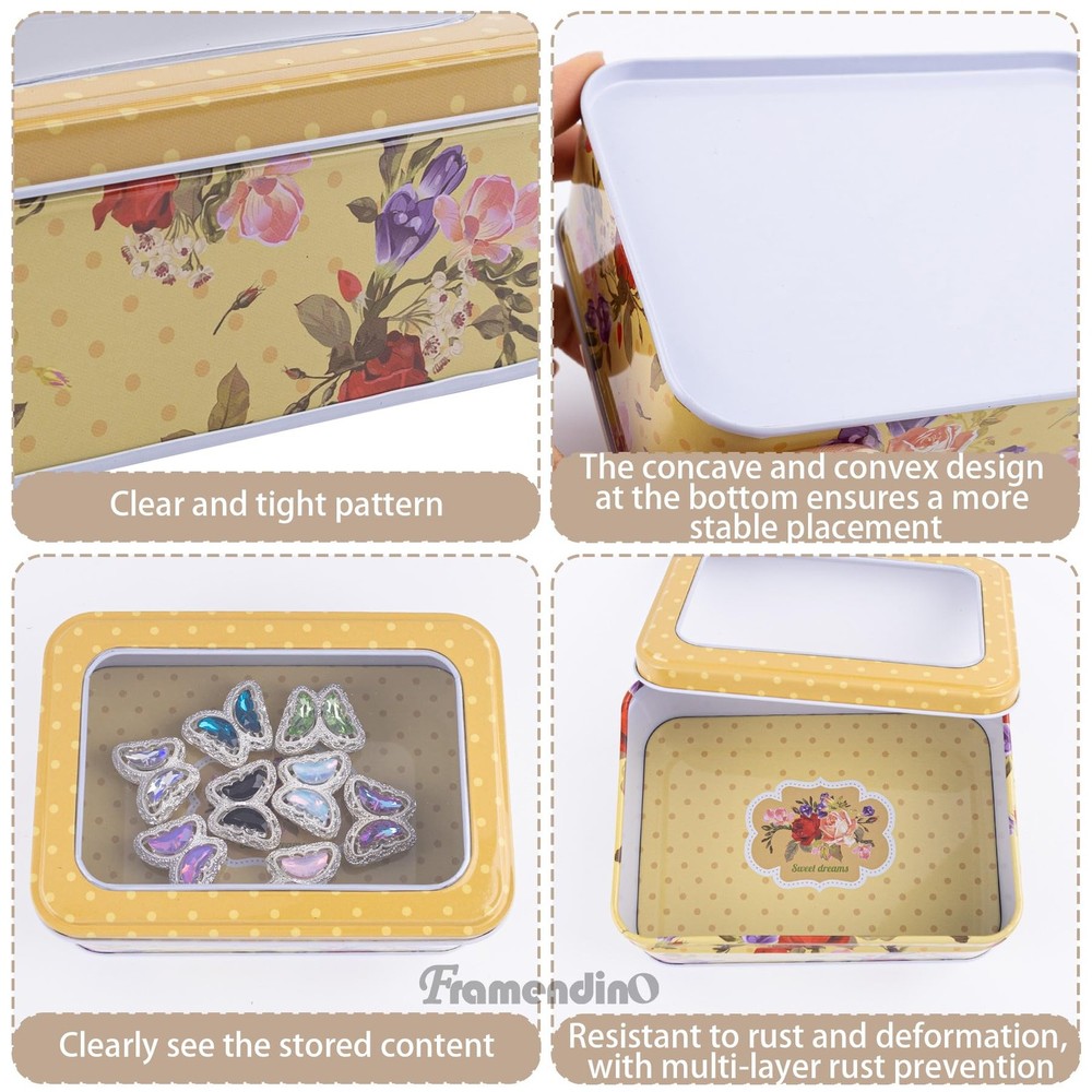Framendino, 6 Pack Metal Rectangular Tin Boxes Containers Floral Tinplate Org...