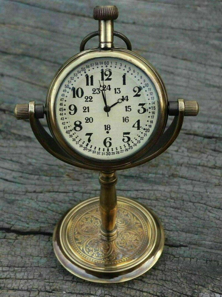 Table Clock Solid Brass Stand Nautical Maritime Antique~Hanging Desk Decor Watch