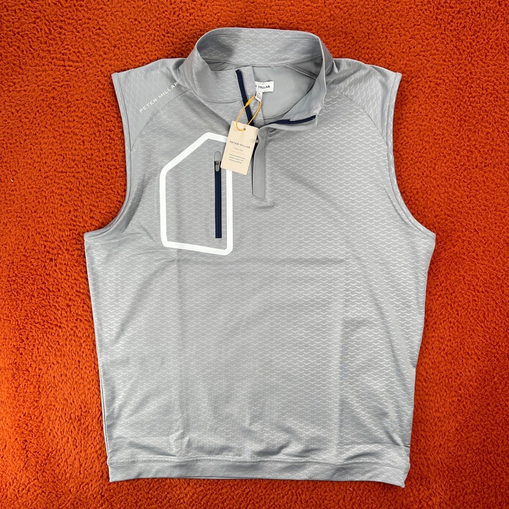 PETER MILLAR Mens MEDIUM Forge Arrow Performance Quarter Zip Vest Gale Gray NEW