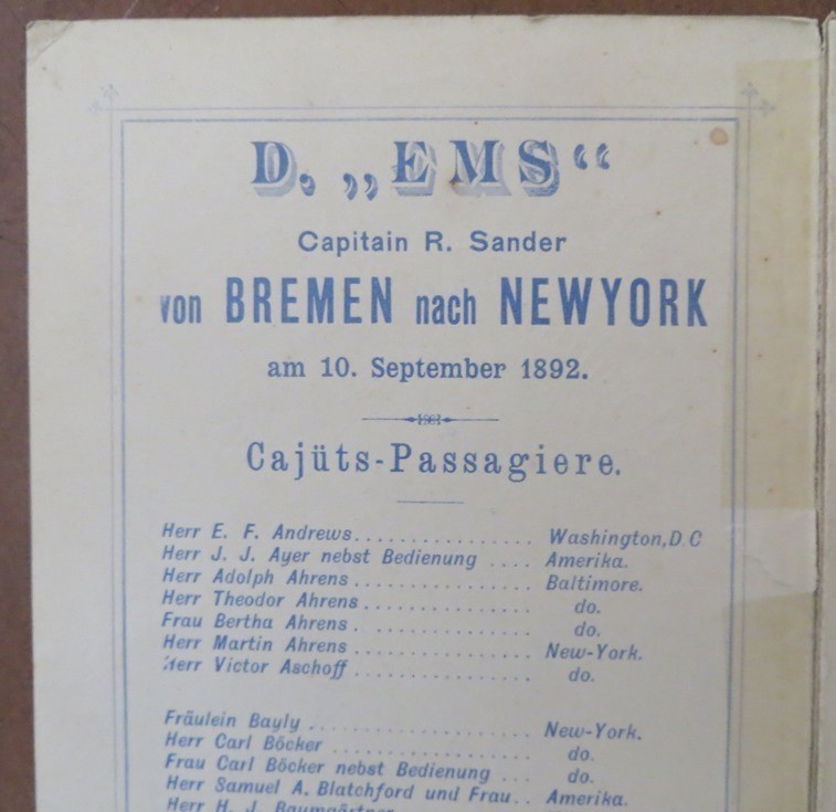 EMS (North German Lloyd) 1892 RARE