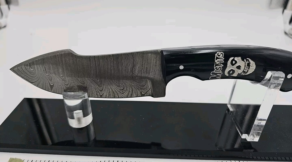 Damascus Fixed Blade Misfits Knife 8" Etched Handle