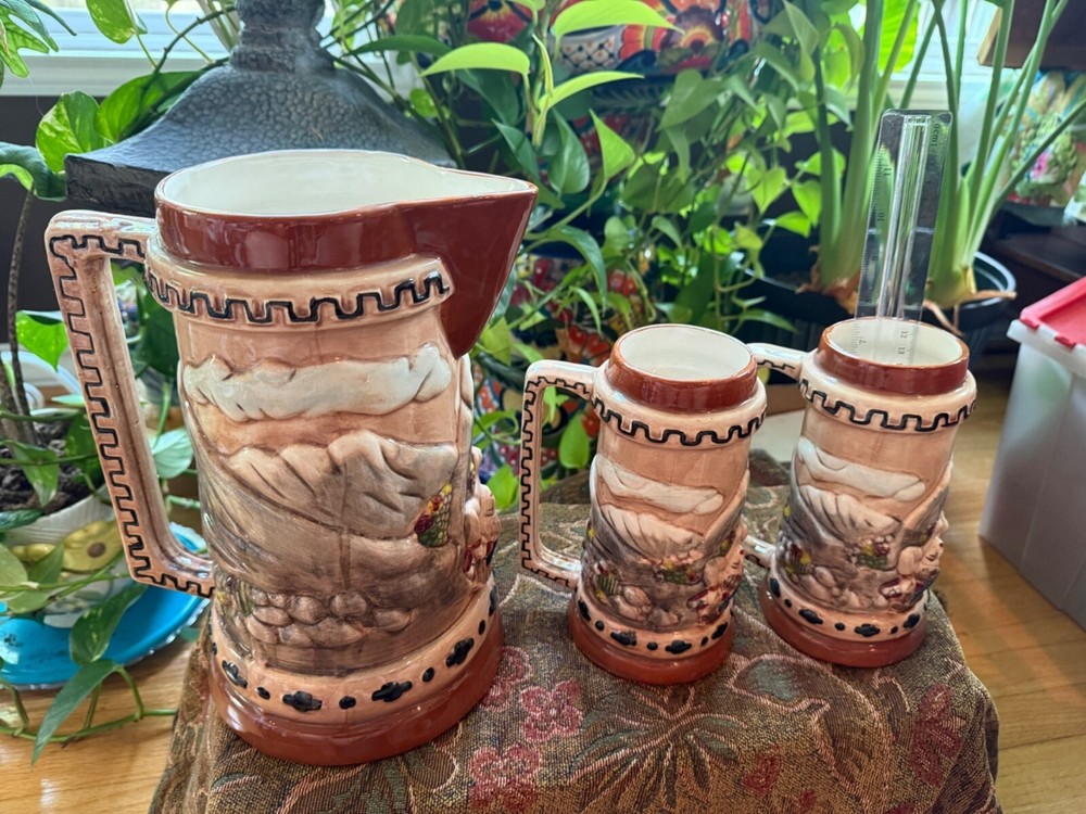 Vintage Mayan Sacrificial Nude Ceramic Pitcher & Mug Set