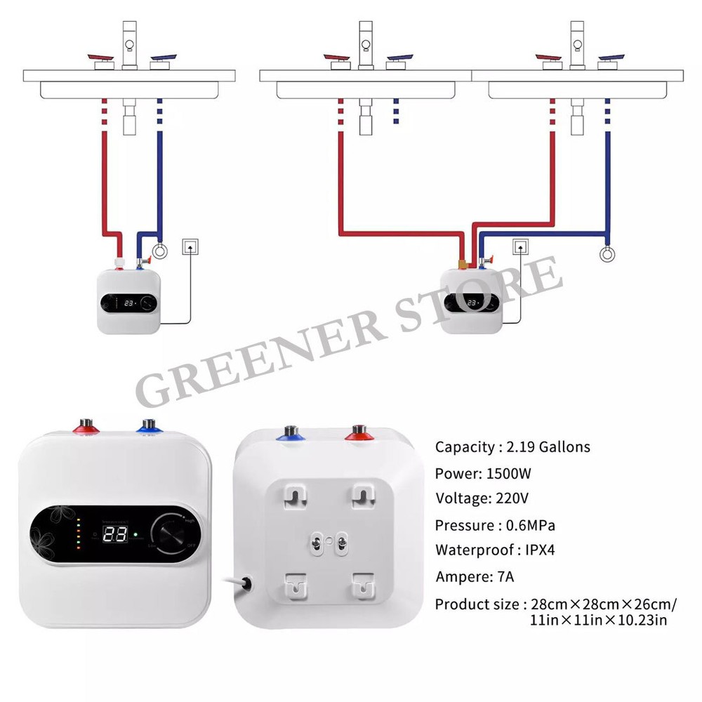 1.5KW Electric Instant Hot Water Heater Under Sink Small Water Tank Kitchen 10L