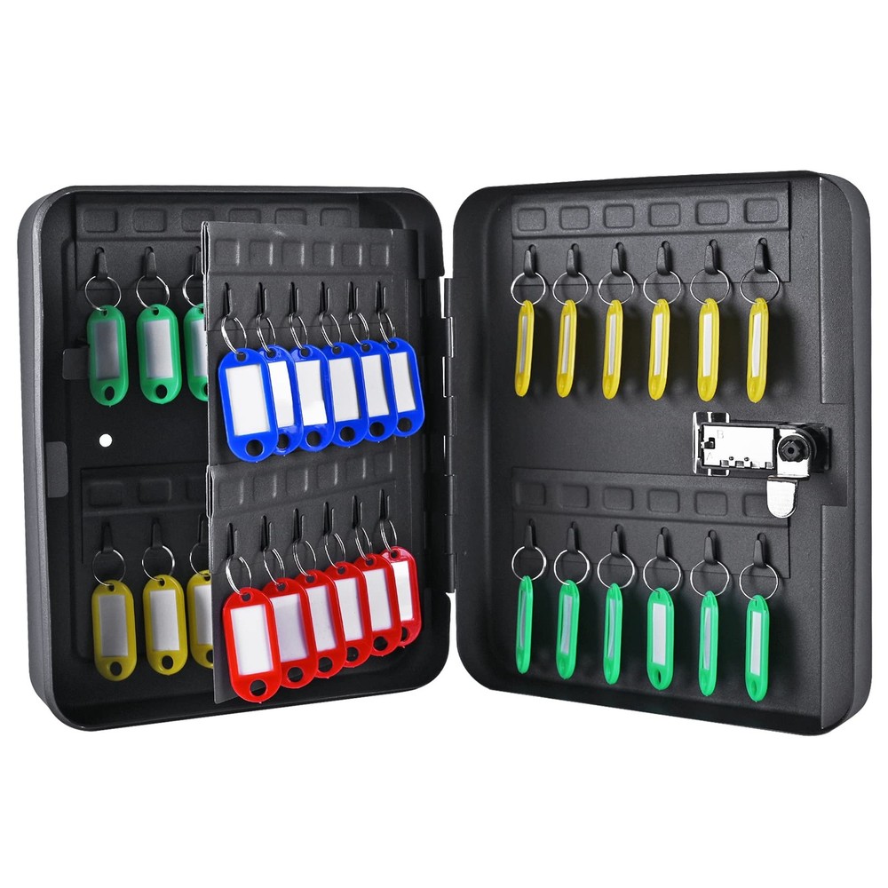Key Box Wall Mount, 48 Key Hooks & Tags, Steel Security Locking Key Cabinet, ...