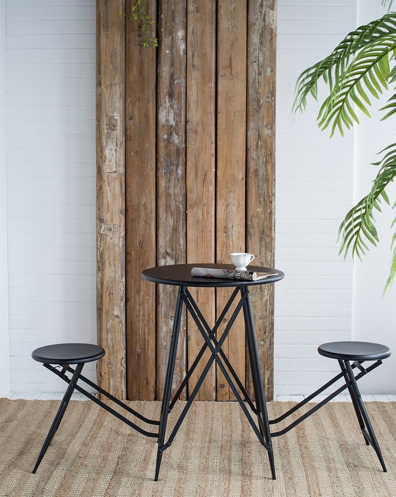 60.83x24x32.3" Black Stowable Side Table and Two Seats