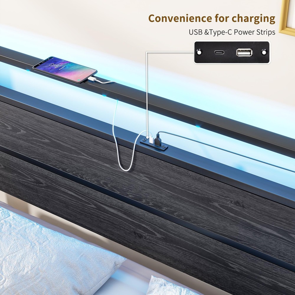 BOFENG Queen Bed Frame,Queen Size Metal Platform Bed Frame with Storage & LED...