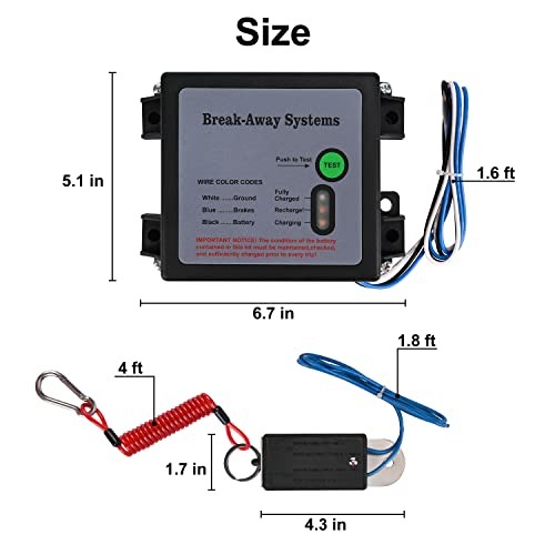12V Trailer Breakaway Kit with LED Test Light - Electric Break Away System,