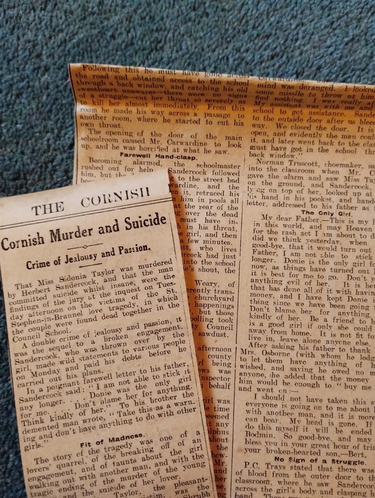 Sk252 Ephemera 1925 Article Cornwall Murder Sidonia Taylor