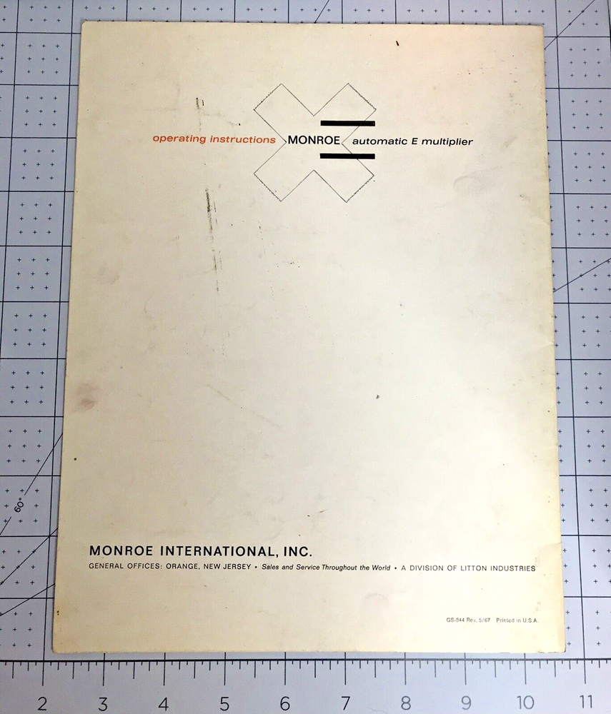 Vintage 1967 Operation Instructions Monroe Automatic E Multiplier 10-key adding 