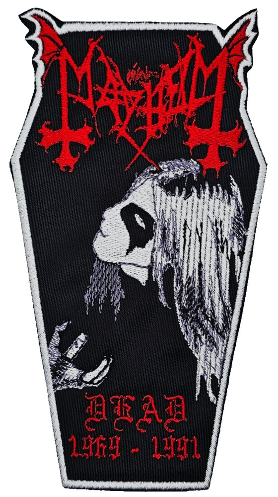 MAYHEM DEAD RED | WHITE COFFIN BORDER EMBROIDERED PATCH