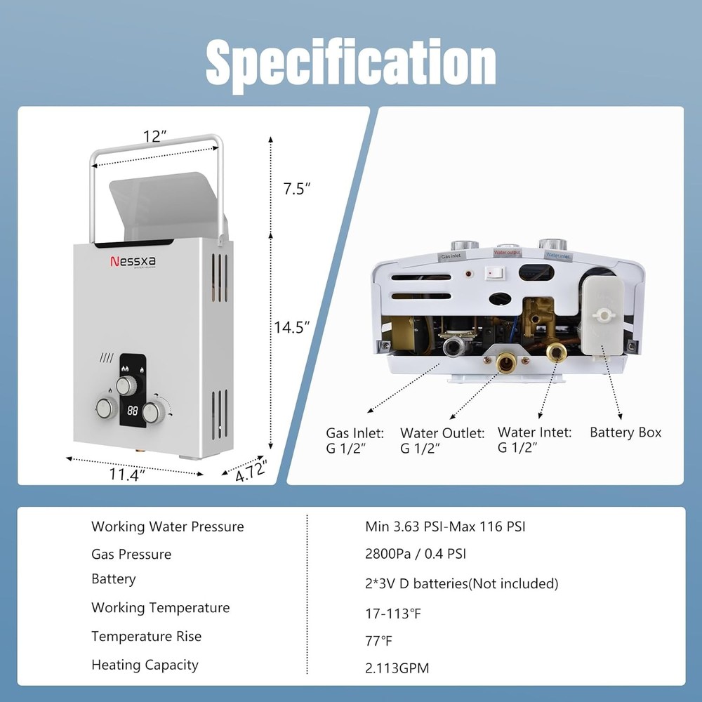 14L 3.66GPM RV Tankless Propane Gas Hot Water Heater with Display Instant Boiler