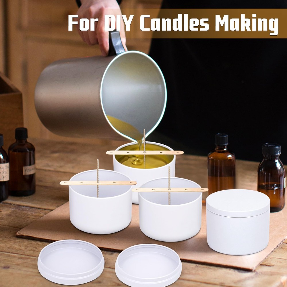 12Pack 4oz White Candle Tins with Lids Empty Metal Bulk Containers