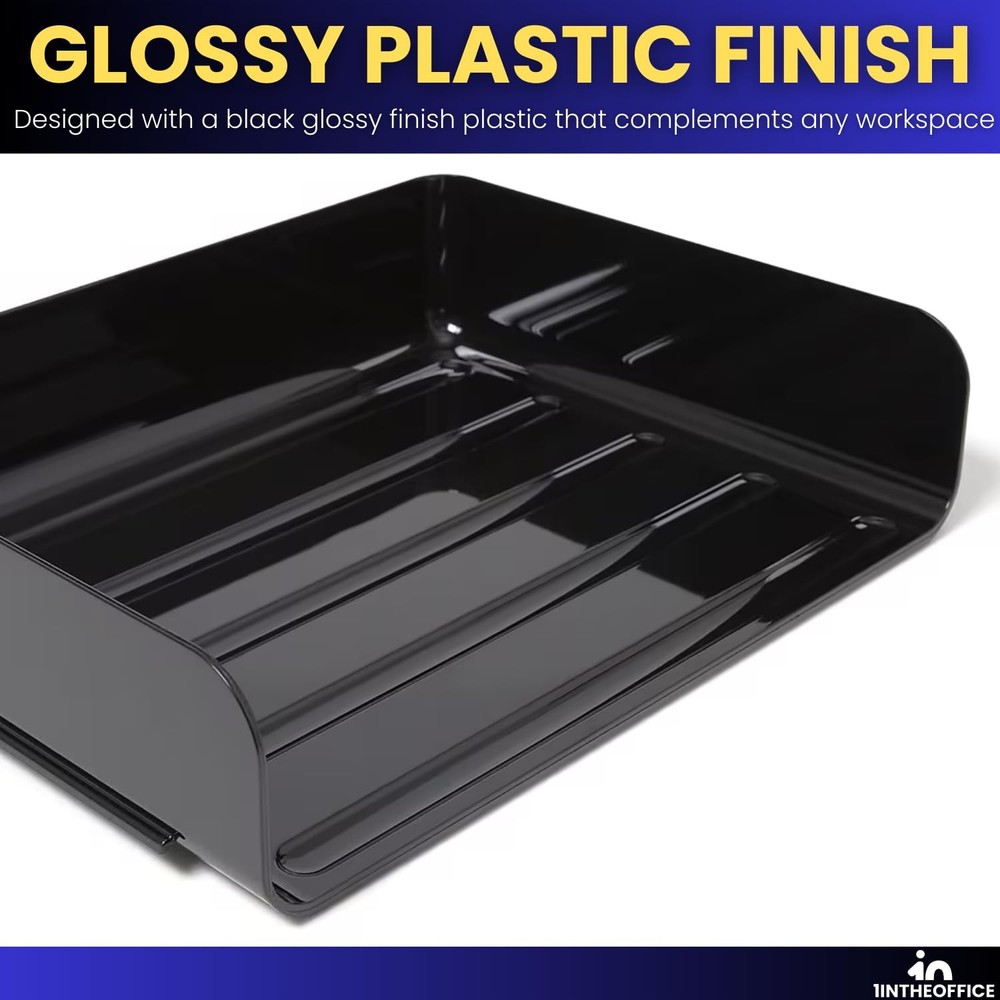 2-Tier Letter Tray Desk Organizer, Stackable, Side Load, Black, 2 Pack