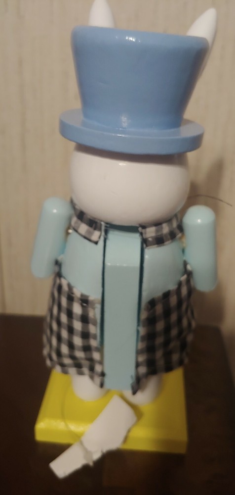 Black Gingham Wooden Nutcracker Easter Bunny Boy Carrots 🐰