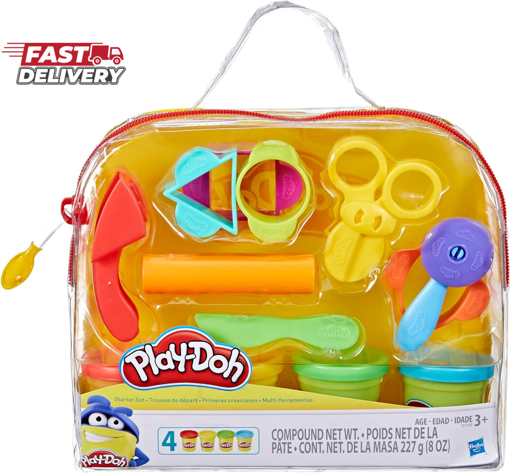 Play-Doh Starter Set 9-Piece Kit with Storage Tote & 4 Modeling Compound Cans, A