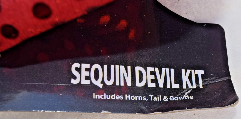 Red Sequin Devil Kit Devil Horns Tail Bow-Tie Halloween Costume Accessory Kit