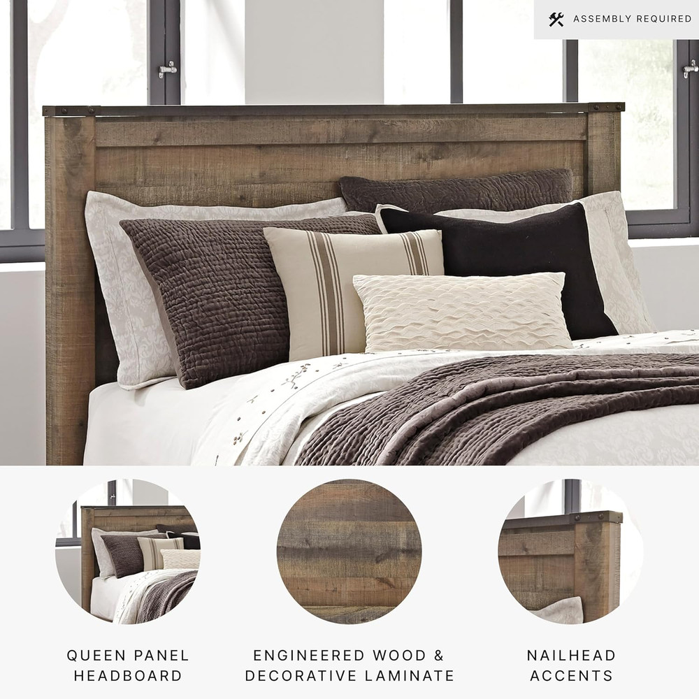 Warm Brown Rustic Queen Panel Headboard - Trinell Collection