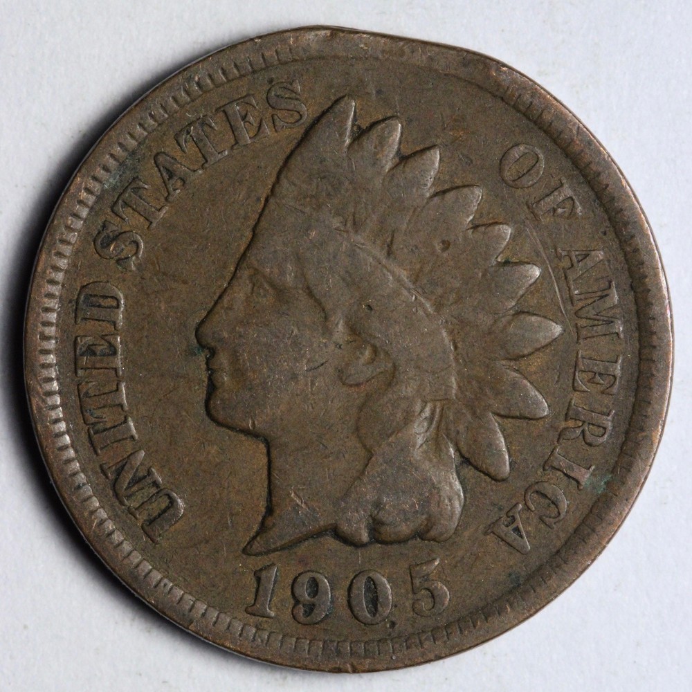 1905 Indian Head Cent Penny CLIP ERROR E143 TWRY