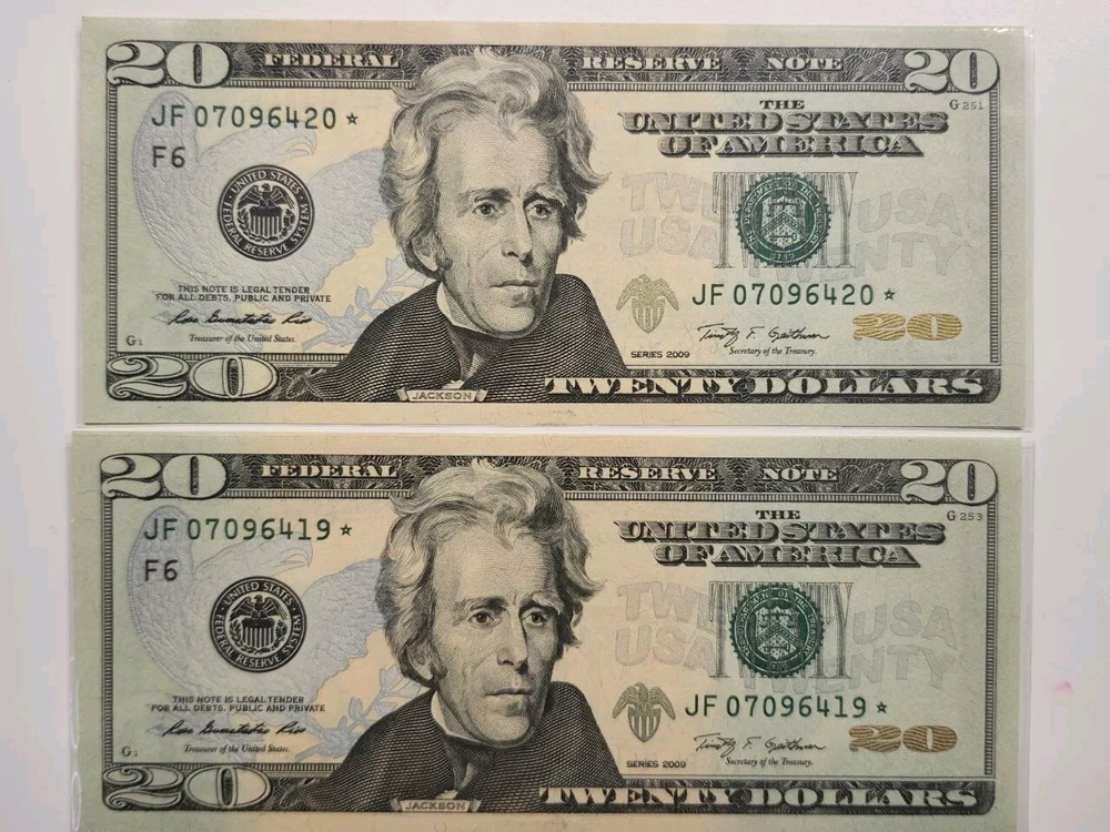 2 CONSECUTIVE 20$ STAR NOTE UNC 6419/20 STAR UNC