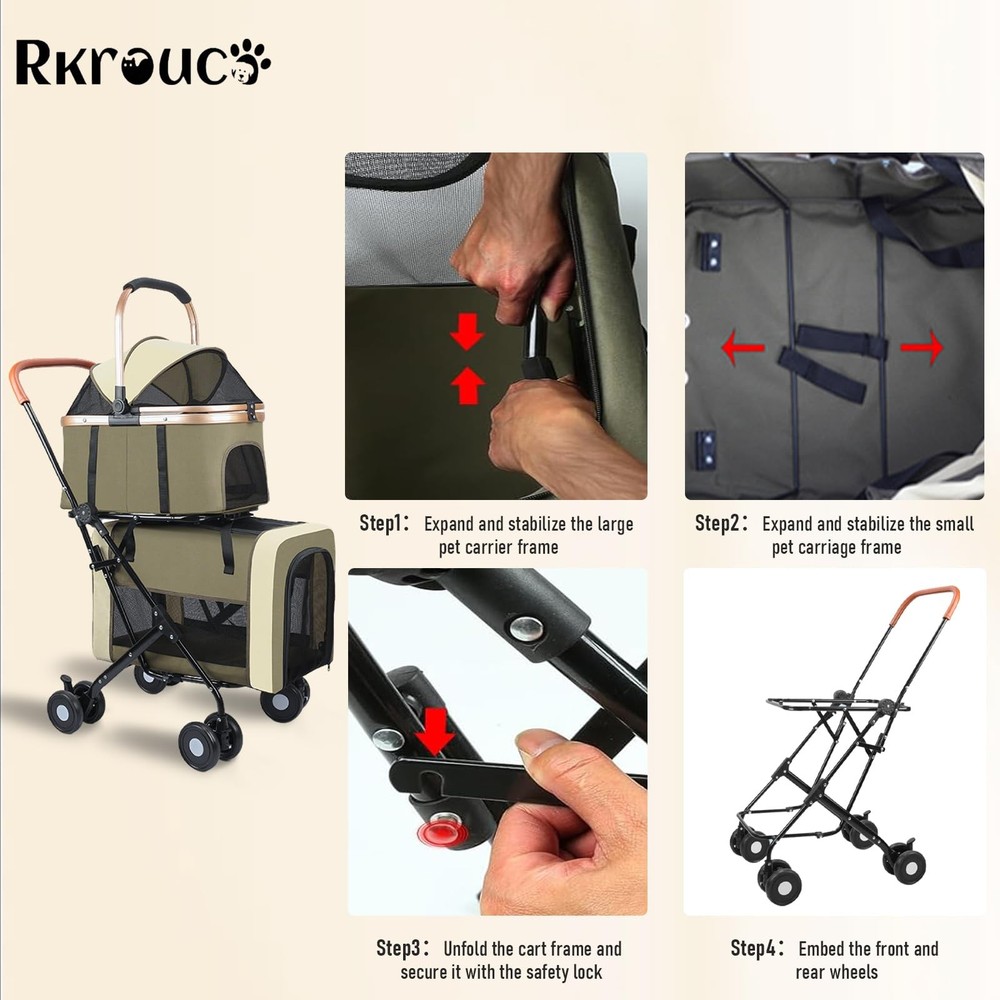 Foldable Double Pets Stroller for Dog Portable Cat Strollers for Small Medium...