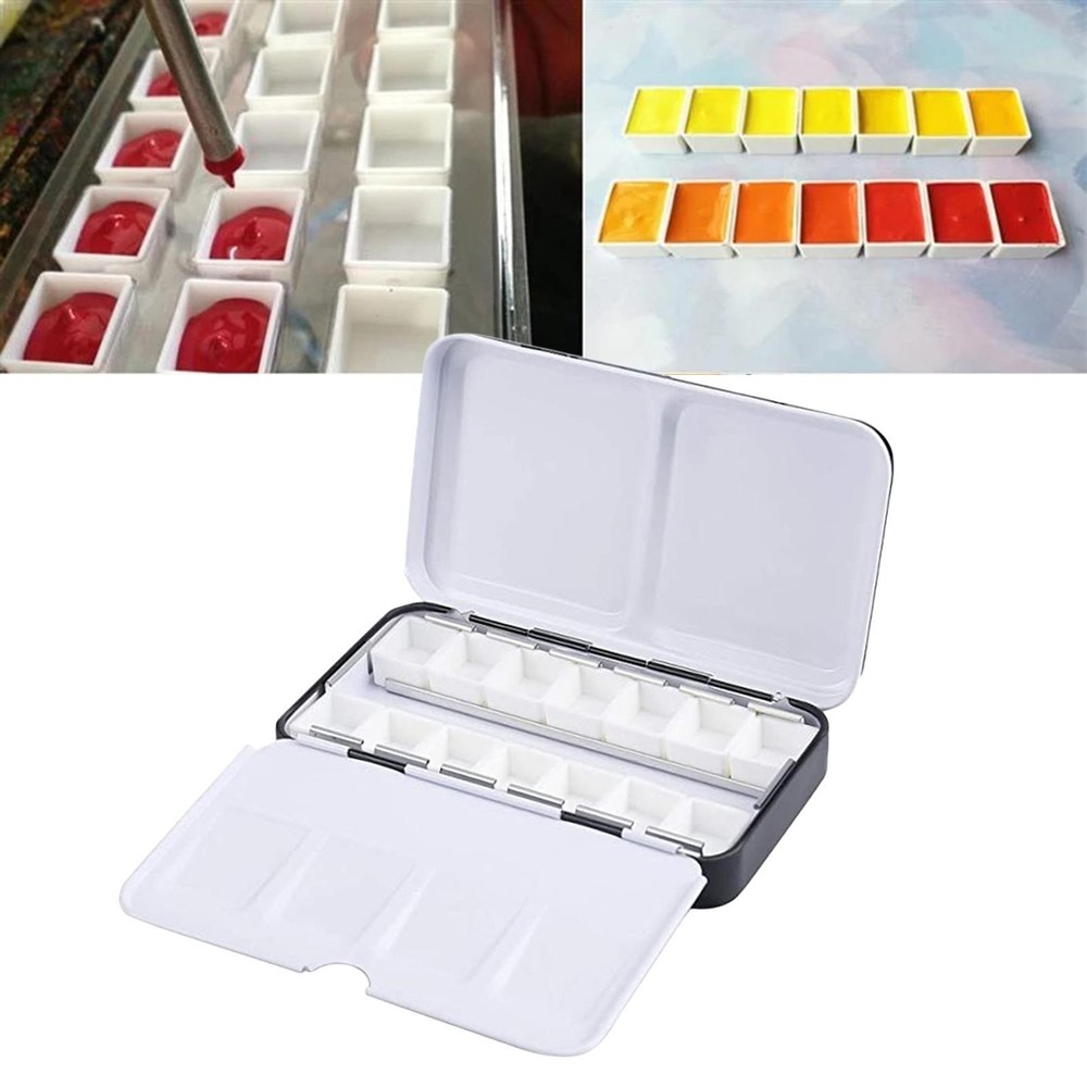 Empty Watercolor Tin Paint Case with 14 PCS Empty Half Pans for