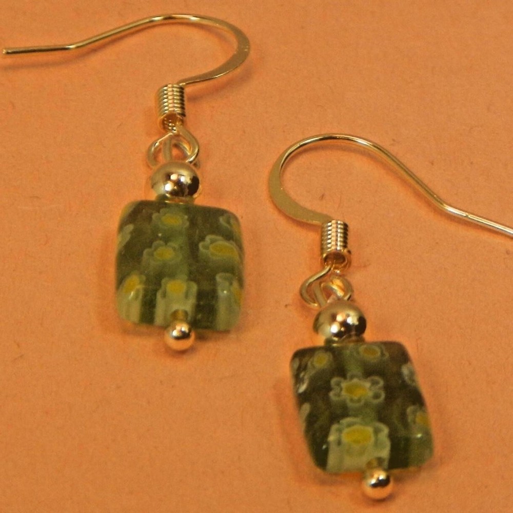 Aventurine Gemstone Lamp work earrings 2" Length #601