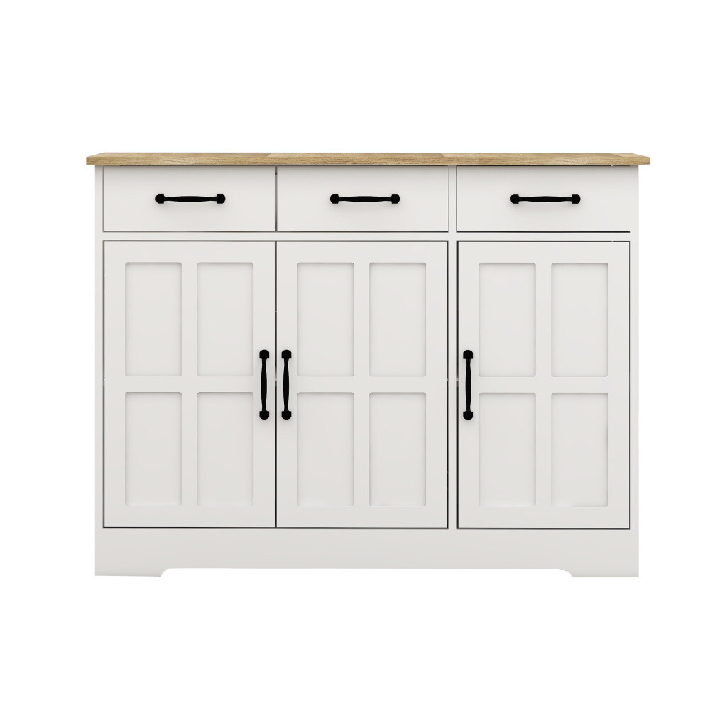 Simple Design Buffet Cabinet Storage Sideboard with 3 Drawers&3 Doors White