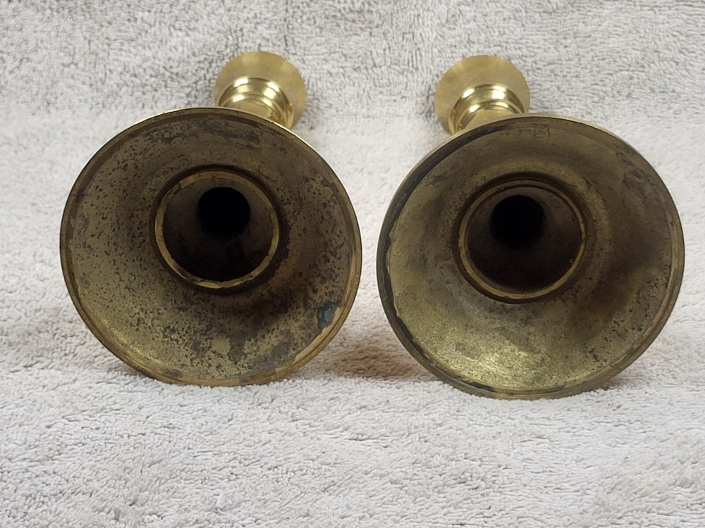 Vintage Solid Brass Hexagon Stem 7/8" Tapered Candlestick Holder Pair