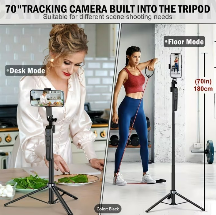 Auto Face Tracking Tripod 360° Rotation with Light, No App, 70.9" Motion Sensor