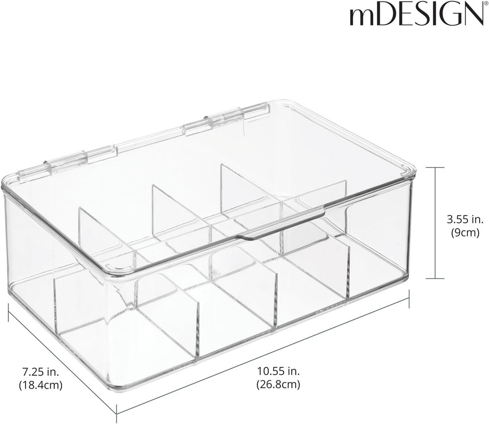 Single Serve Tea Bag Storage Box W/ Divided Compartments & Clear Lid